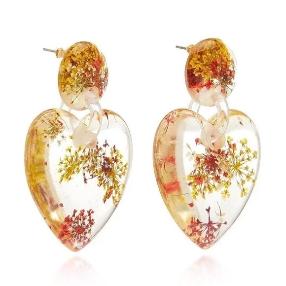 Lele Sadoughi Pink Allium Dried Floral Heart Earrings NWT Rare - Picture 4 of 5